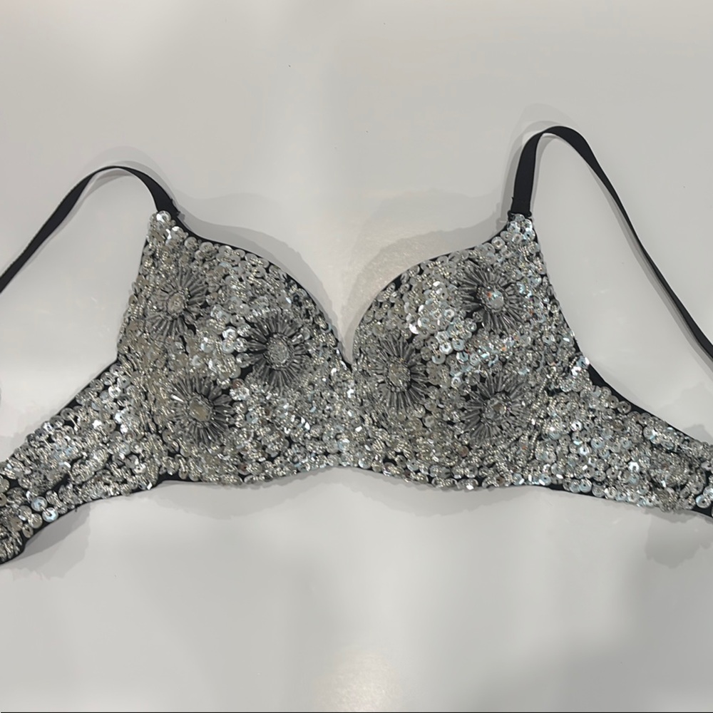 ✨Like New✨Sexy Sparkly Silver Sequin Rhinestone Embellished Bra,Festival Night